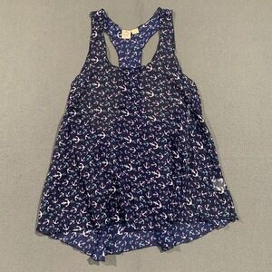 Lagaci Womens Sheer Navy Blue Anchor Print Racerback Tank Top S-2426 Size Medium